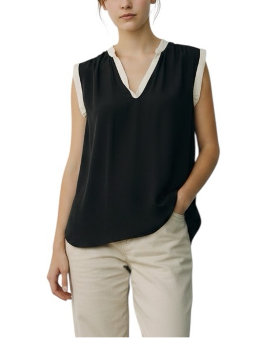 Rebecca Taylor silk cuffed sleeve black & cream blouse Sz 4 excellent condition